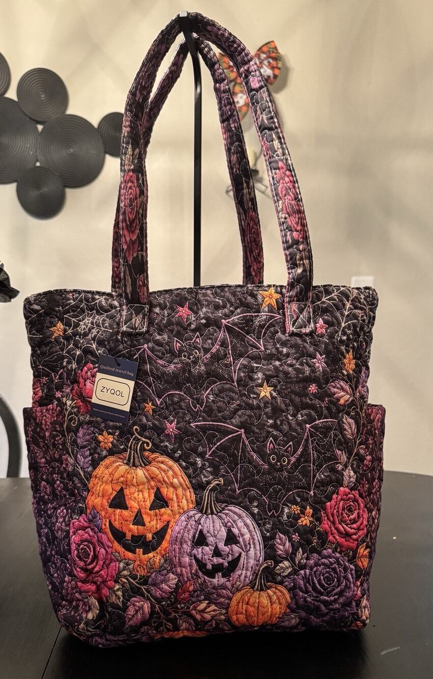 NWT Zyqol Quilted Trick Or Treat Tote Bag With Festive Halloween Print